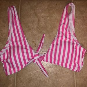 Adjustable Pink & White Striped Bikini Top